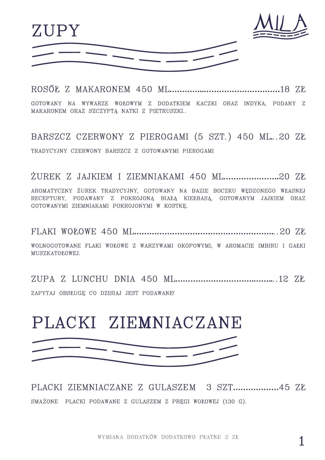 Menu Bistro MILA - Strona 1