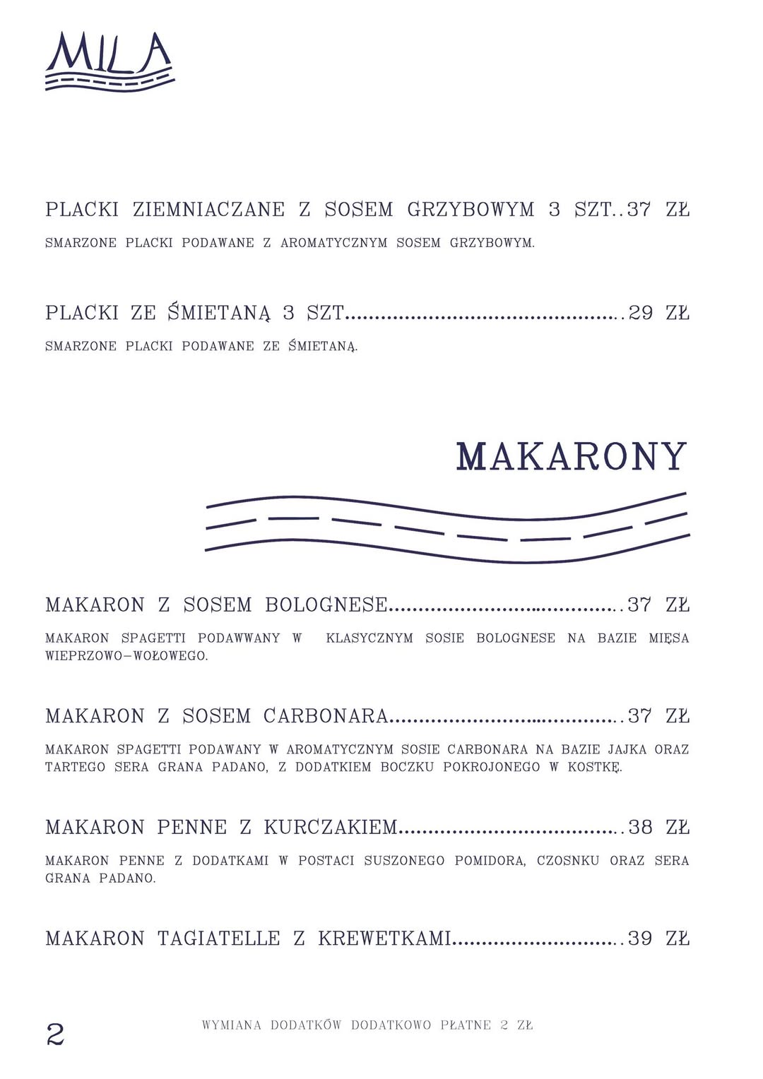 Menu Bistro MILA - Strona 2